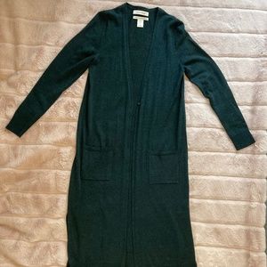 Ellen Tracy Forest Green 100% Fine Merino Wool Long Cardigan - NEVER WORN